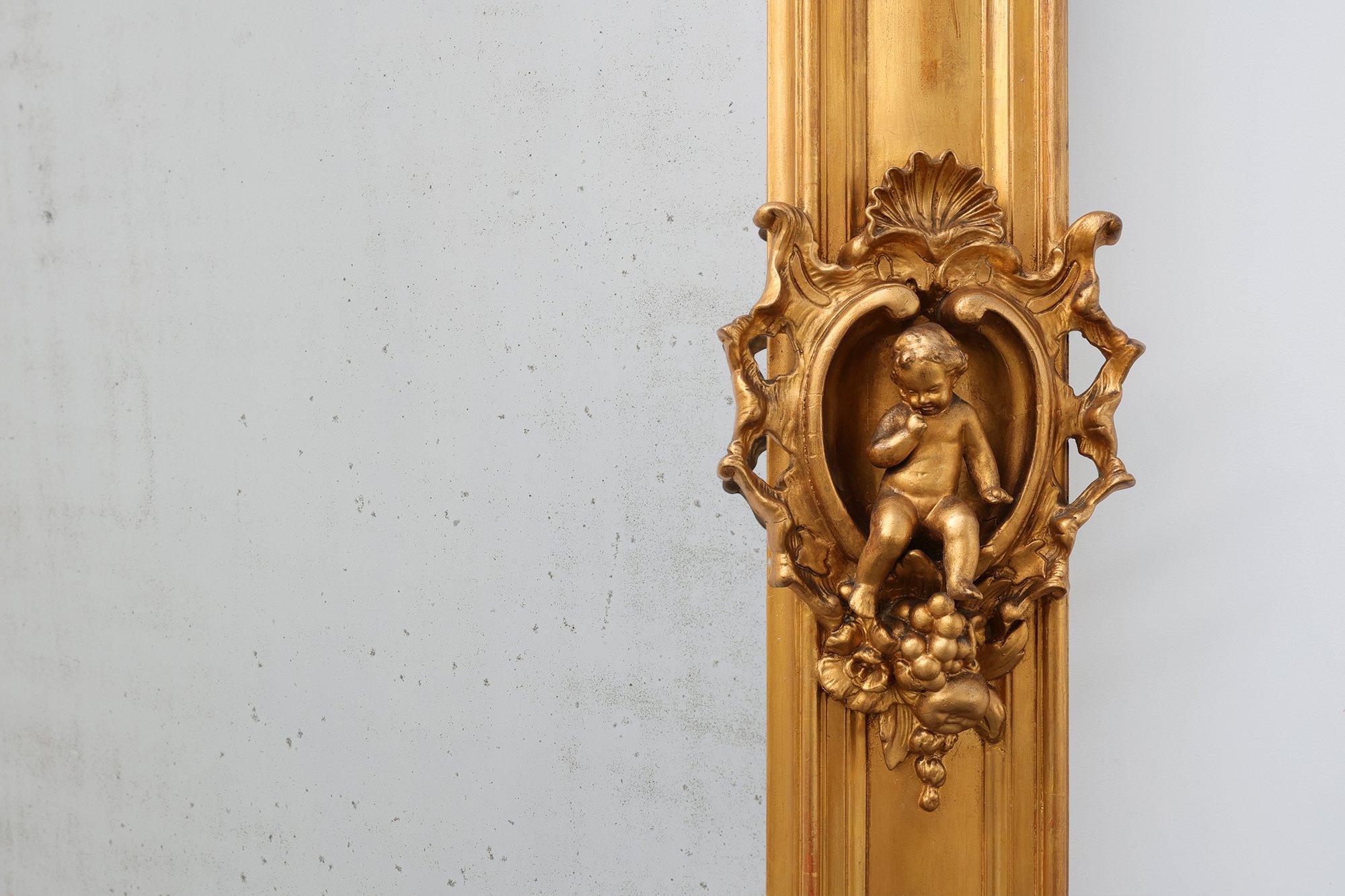 Large Napoleon III Gold-Coloured Mirror with Putti and Floral Crest, France, 1870thumbnail