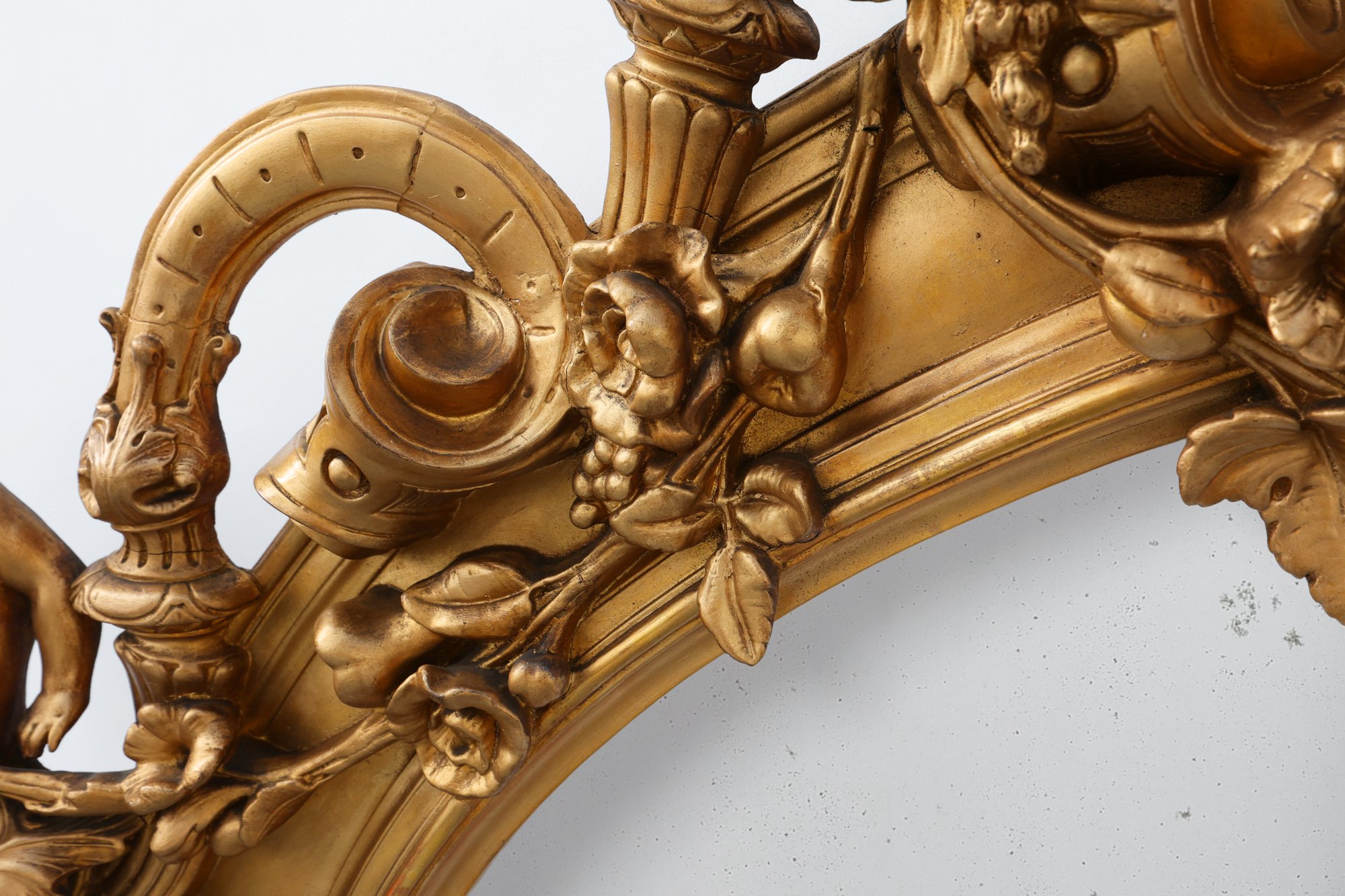Large Napoleon III Gold-Coloured Mirror with Putti and Floral Crest, France, 1870thumbnail