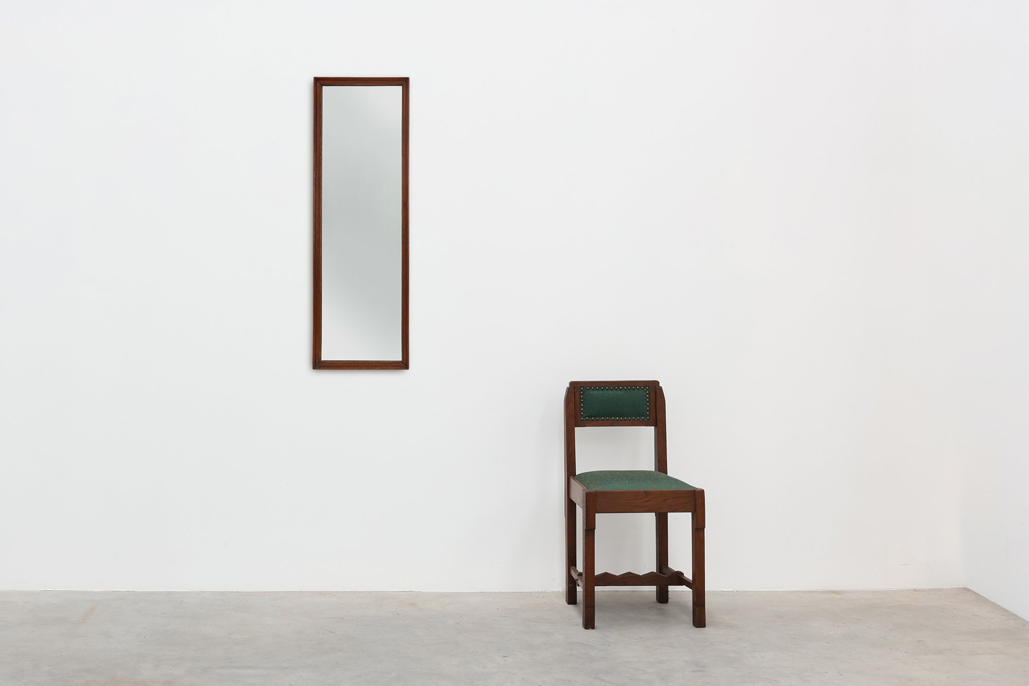 Art Deco Tall Oak Mirror with Moulded Frame, Belgium, 1920thumbnail