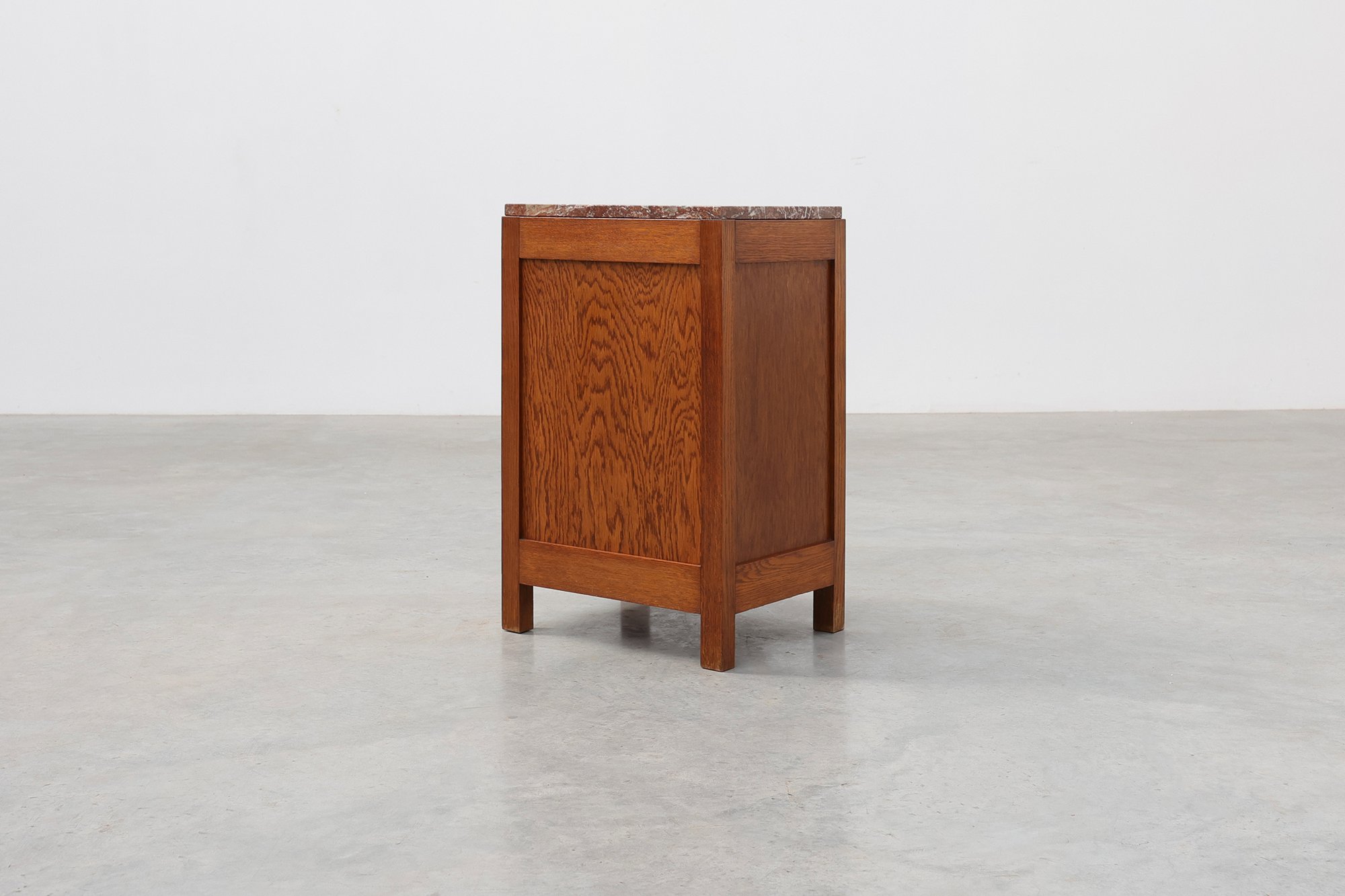 Art Deco Oak Nightstand with Black Line Inlay and Red Marble Top, 1920thumbnail