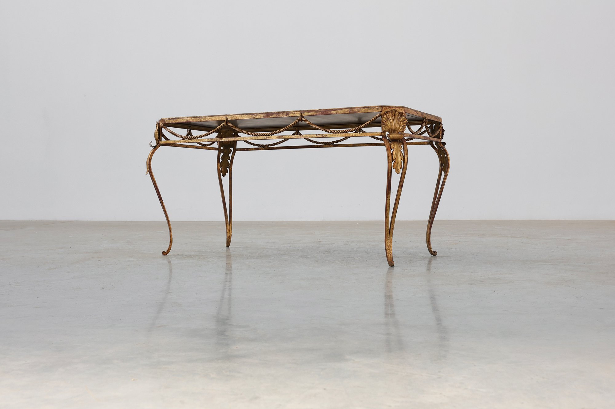 Hollywood Regency Wrought Iron Coffee Table with Aged Mirror Top, France, 1950sthumbnail
