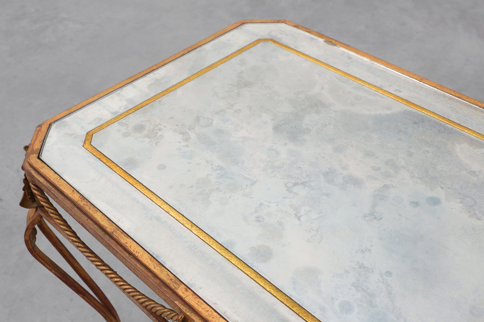 Hollywood Regency Wrought Iron Coffee Table with Aged Mirror Top, France, 1950sthumbnail