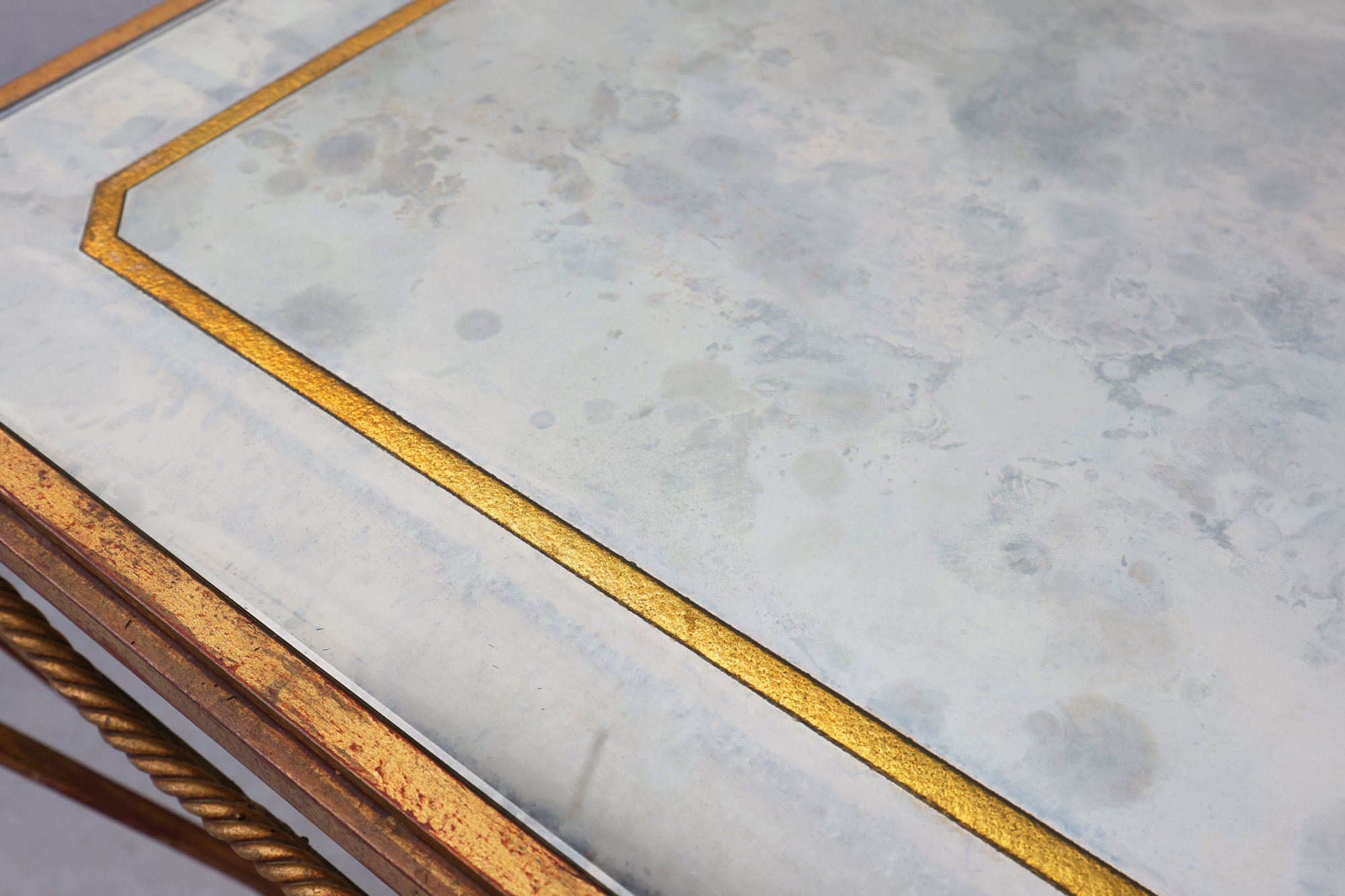 Hollywood Regency Wrought Iron Coffee Table with Aged Mirror Top, France, 1950sthumbnail