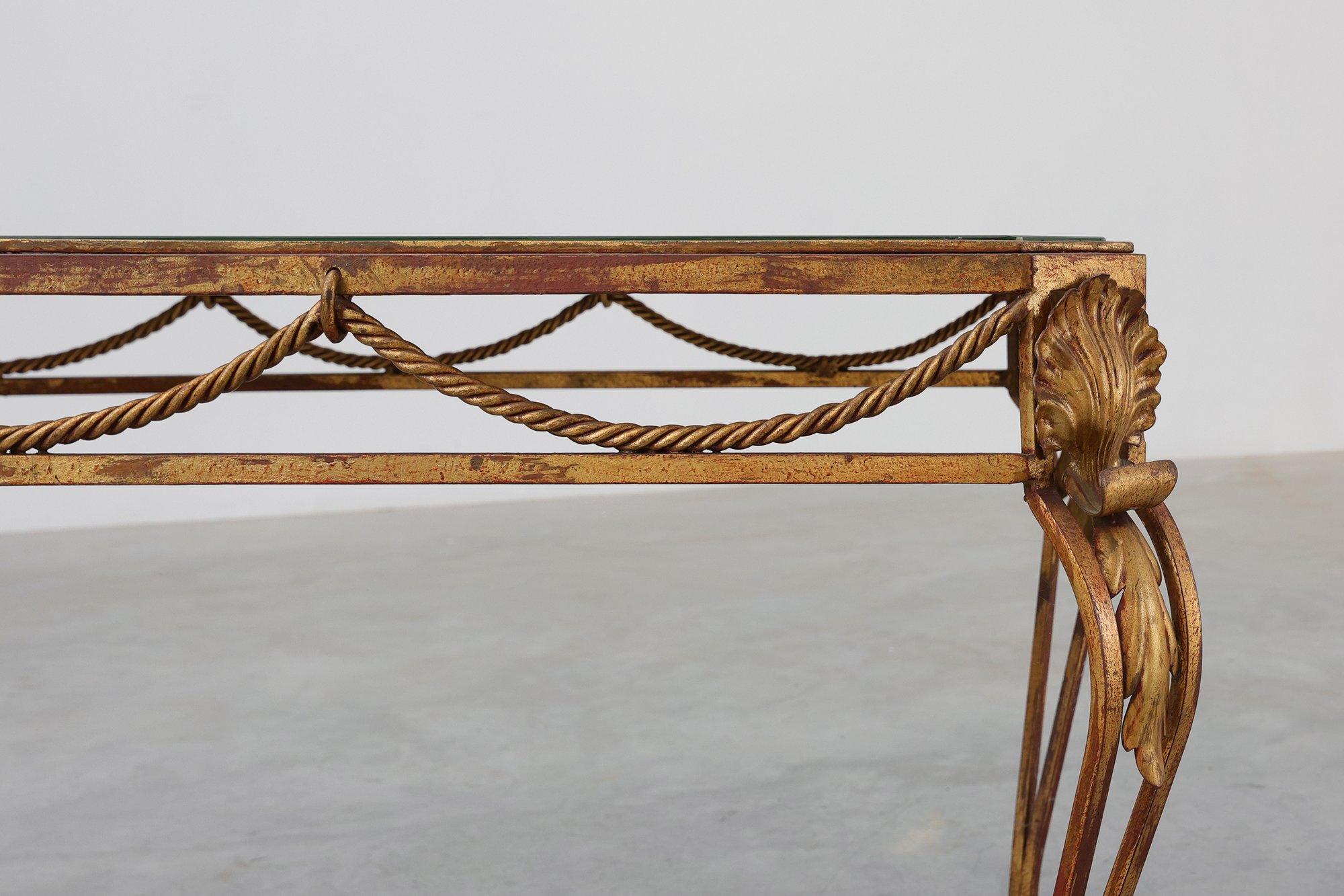 Hollywood Regency Wrought Iron Coffee Table with Aged Mirror Top, France, 1950sthumbnail