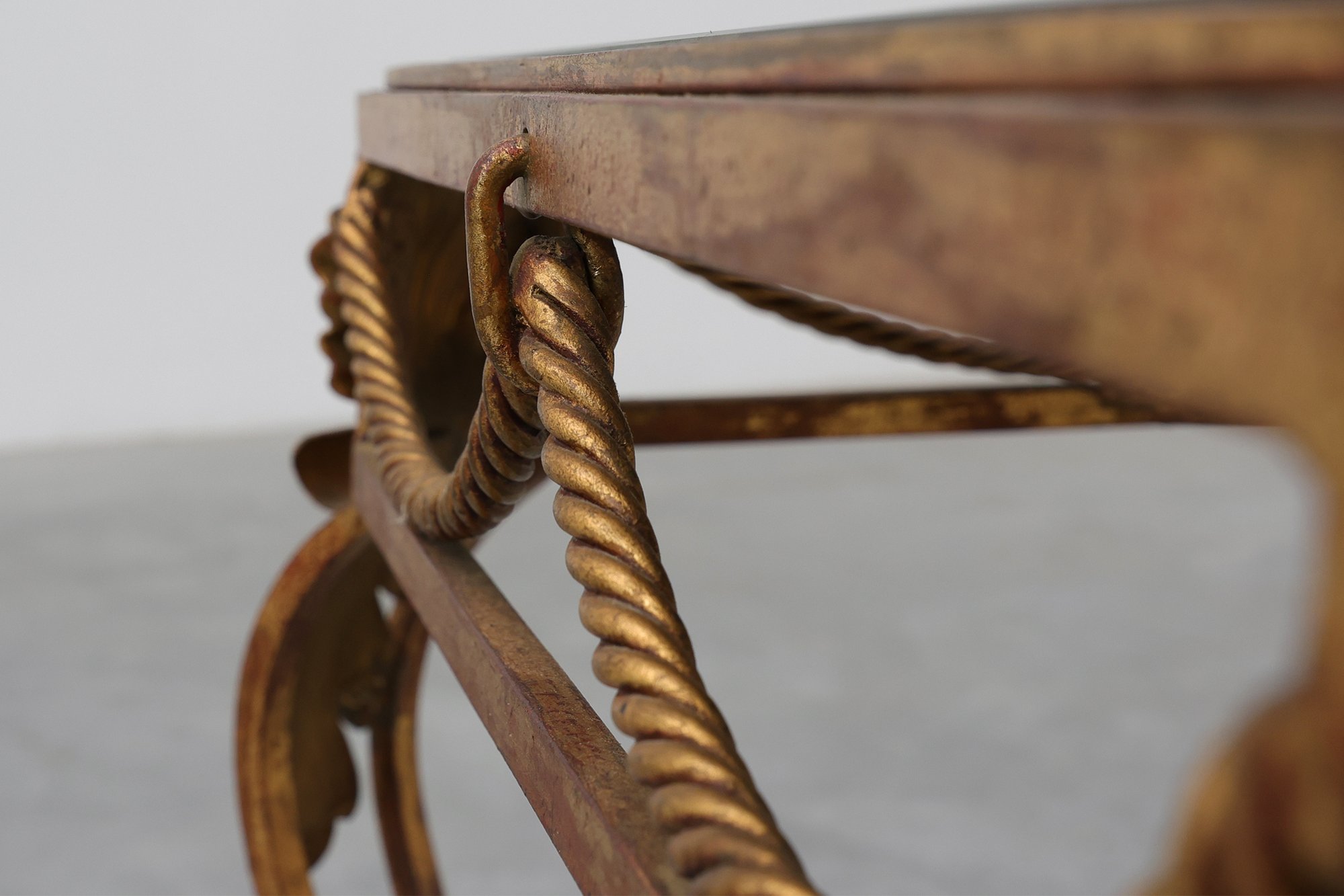 Hollywood Regency Wrought Iron Coffee Table with Aged Mirror Top, France, 1950sthumbnail