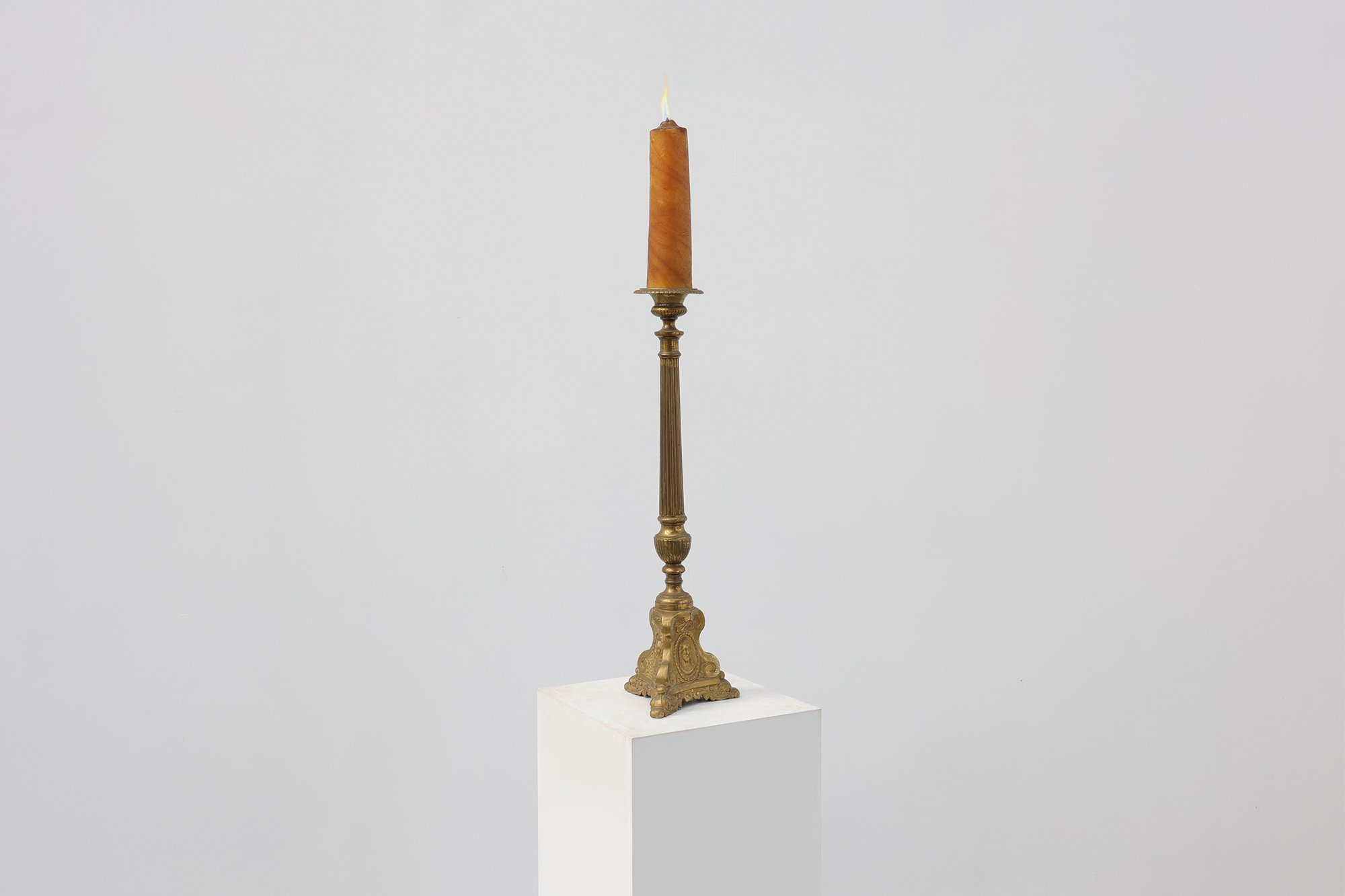Antique Brass Pricket Candlestick with Christ Medallion, France, 1880thumbnail