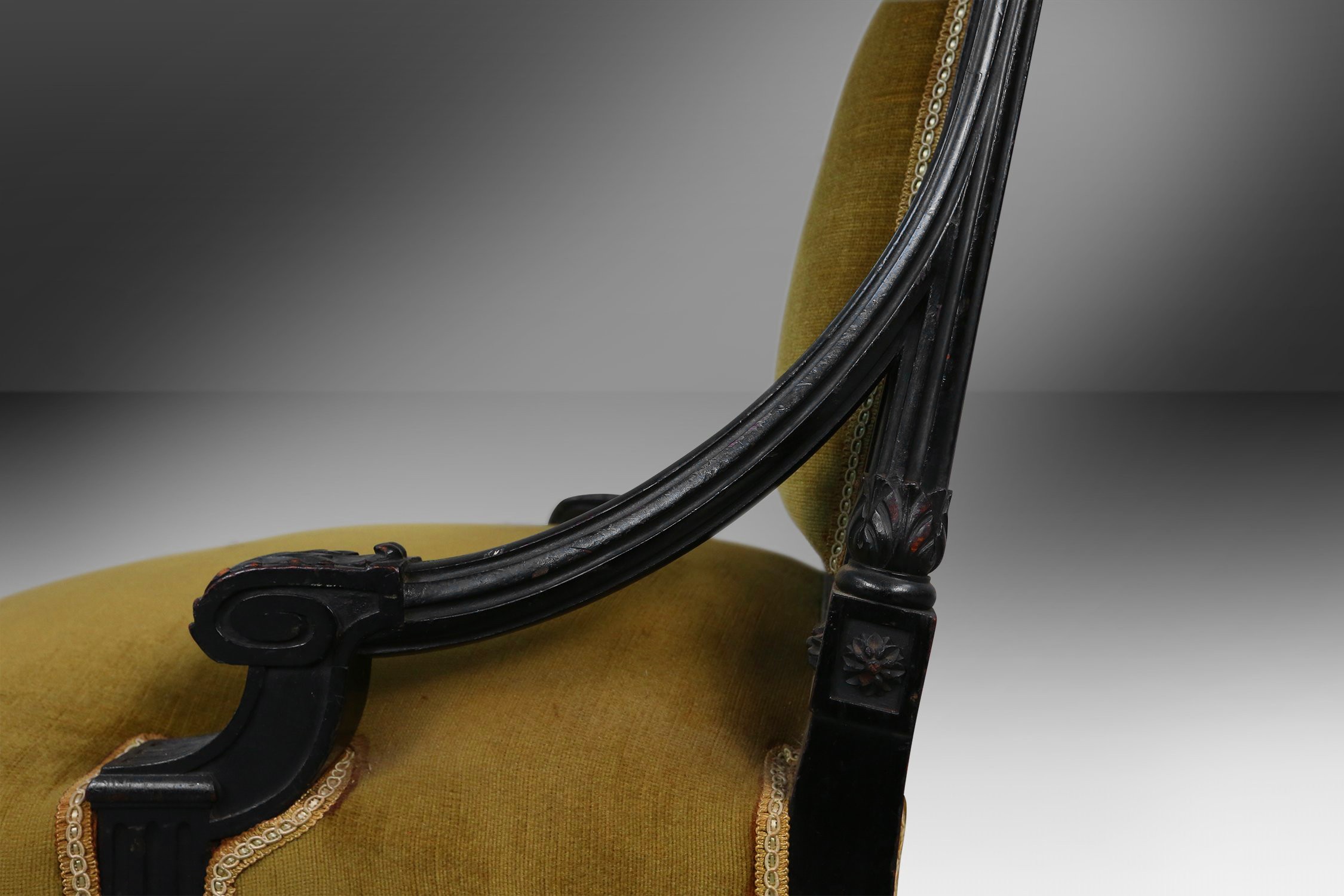 French Empire style  Black Wood and Velvet Armchair, 1850sthumbnail