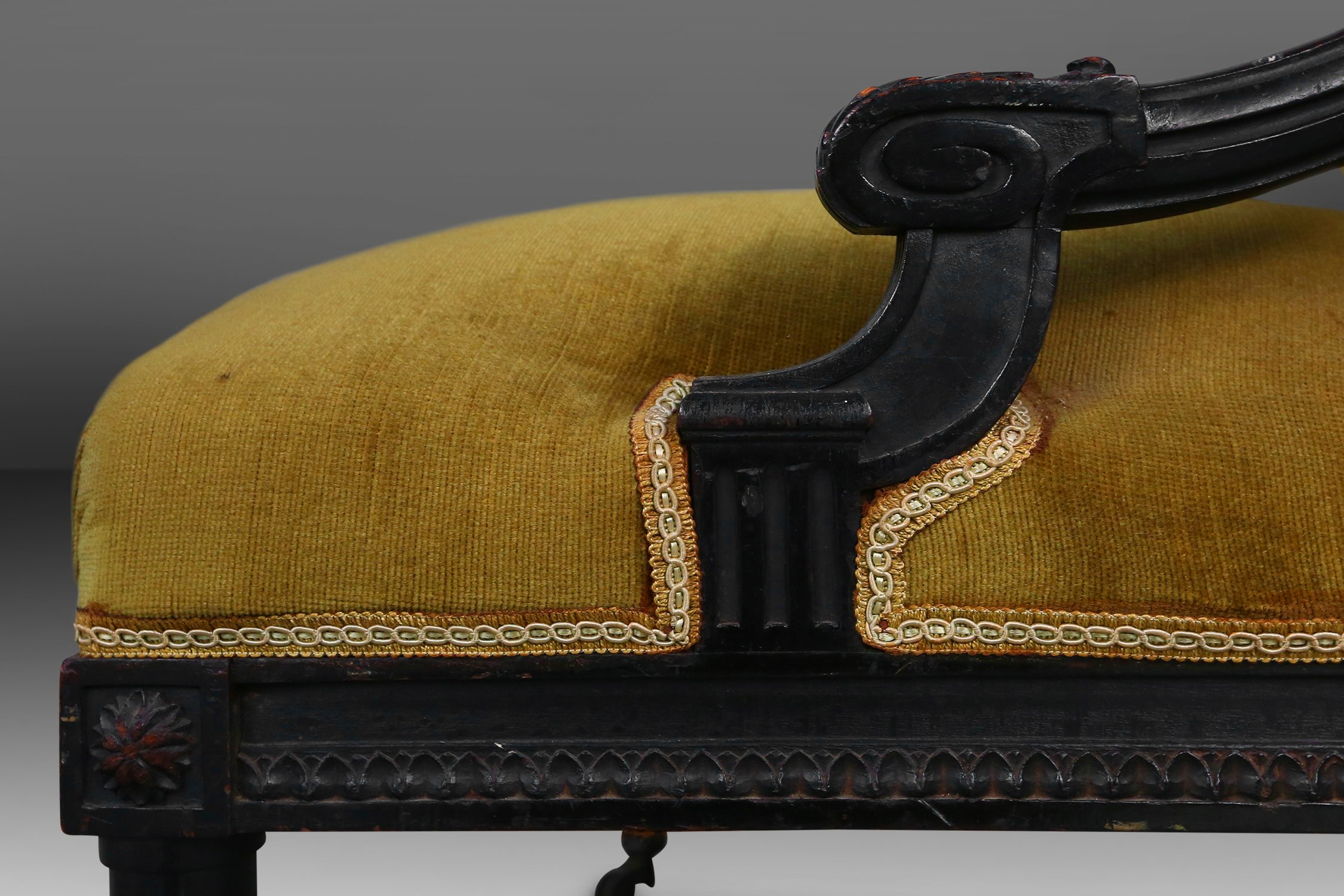 French Empire style  Black Wood and Velvet Armchair, 1850sthumbnail
