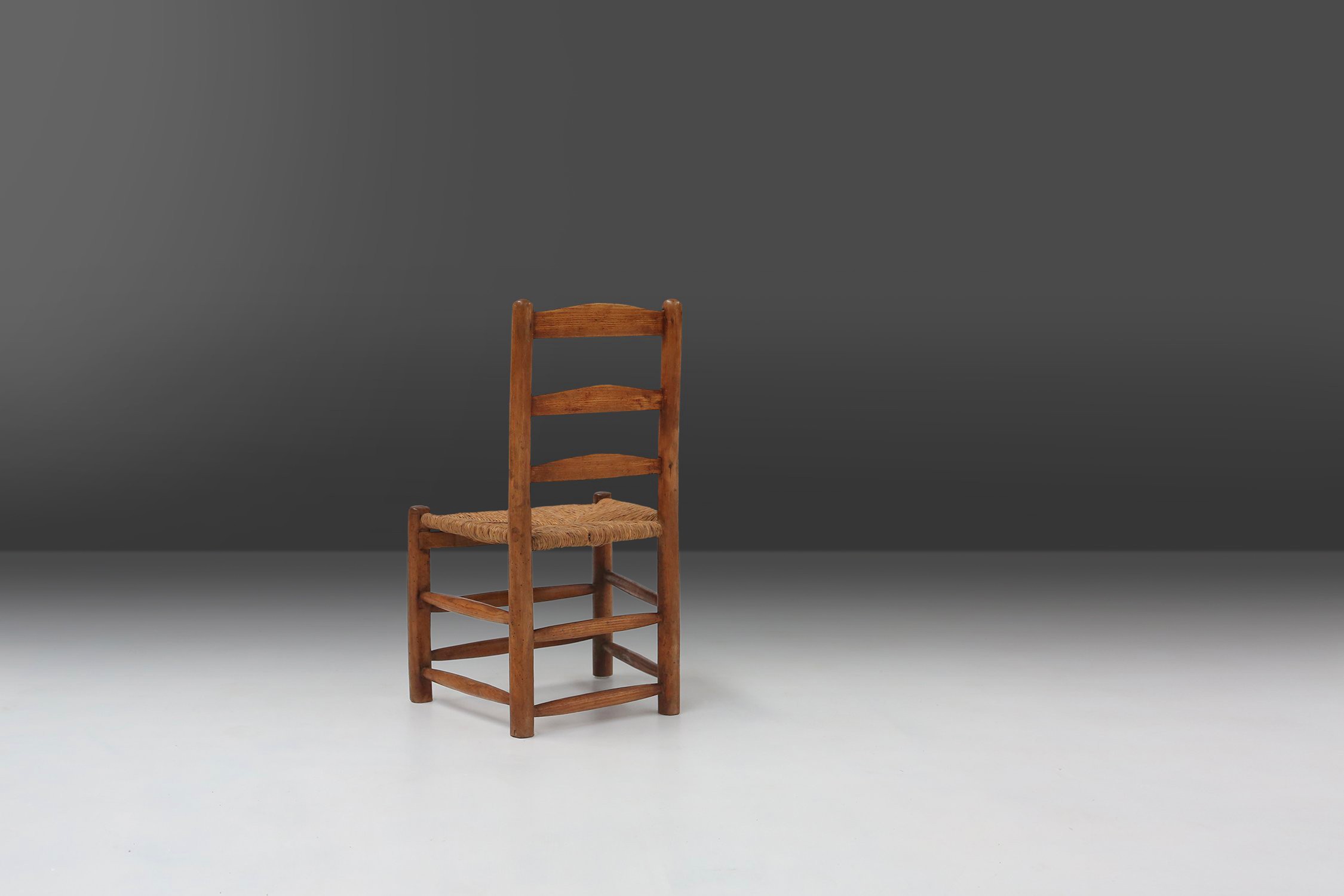 French Wabi-Sabi wood and wicker side Chair, 1850sthumbnail