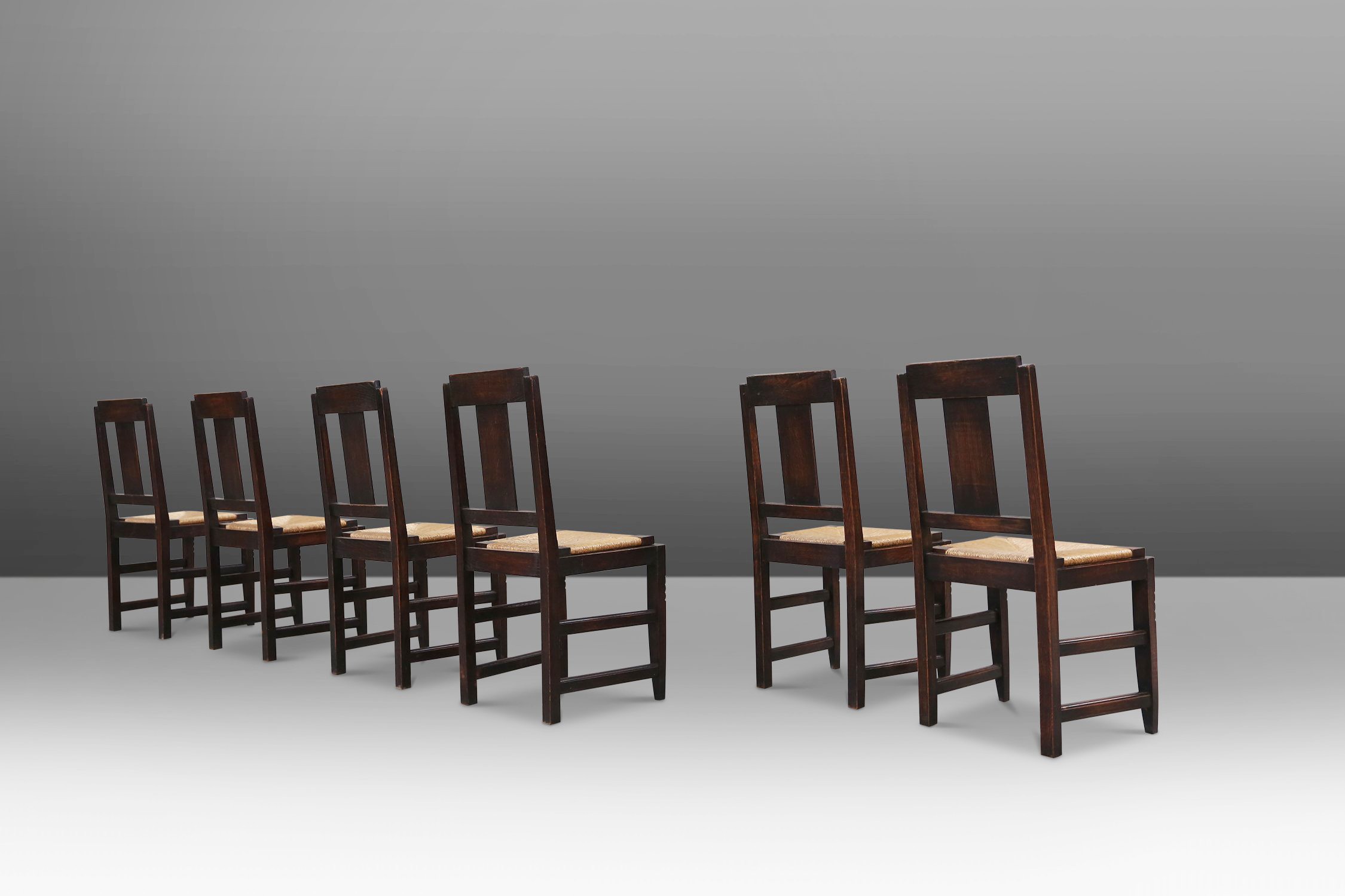 Set of 6 Art Deco Dining Chairs in Oak and Wicker by Victor Coutray, Francethumbnail