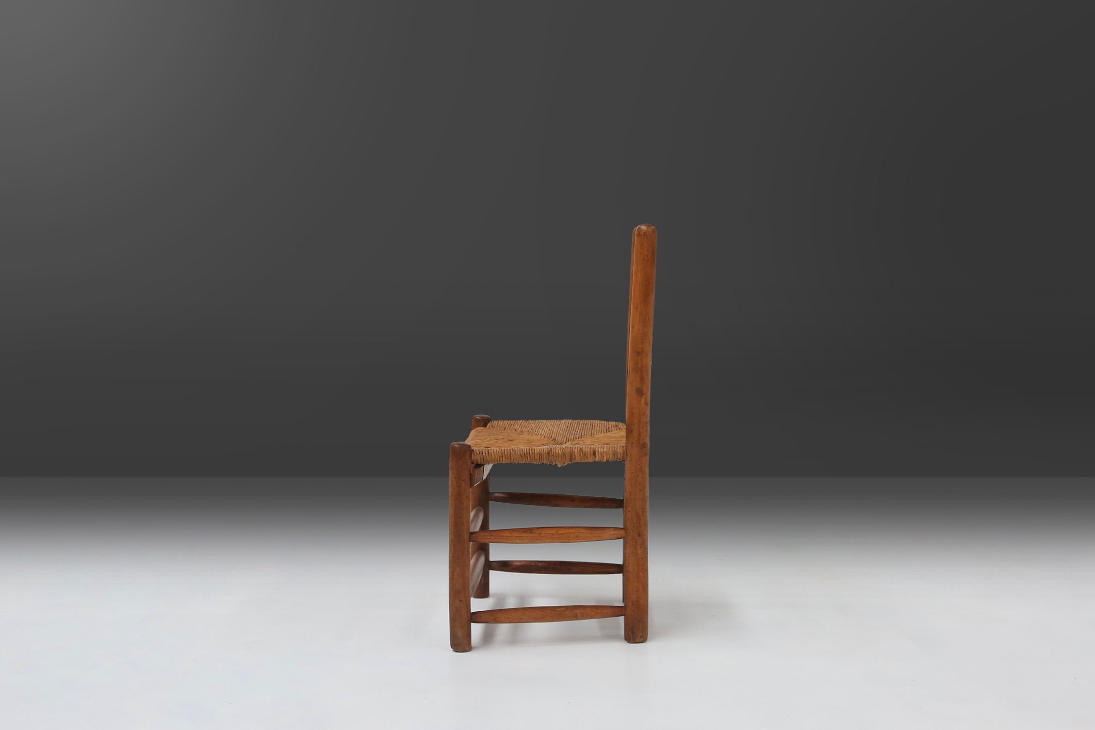 French Wabi-Sabi wood and wicker side Chair, 1850sthumbnail