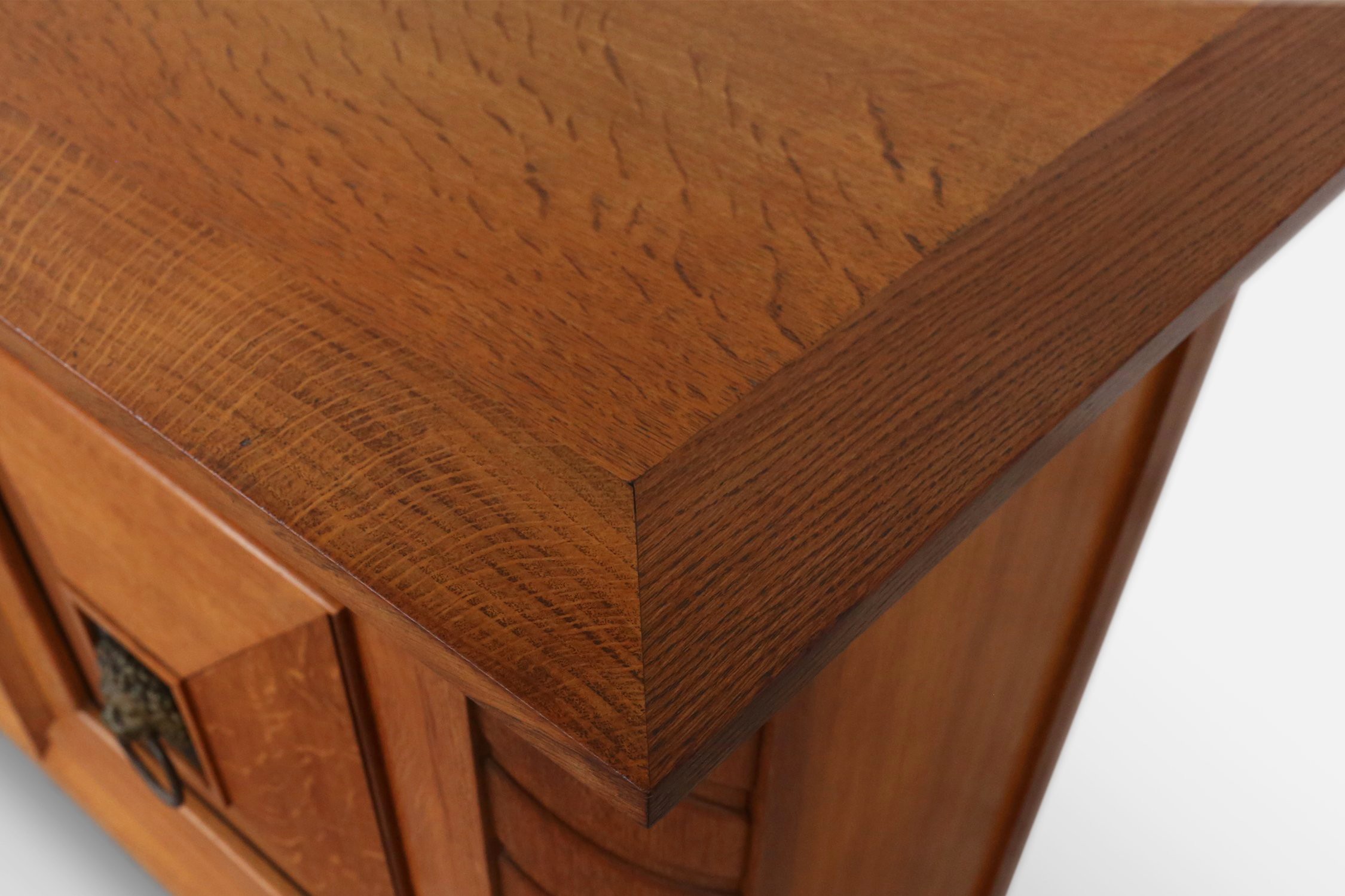 Art Deco brutalist Belgian sideboard in solid Oak and Brass detailsthumbnail