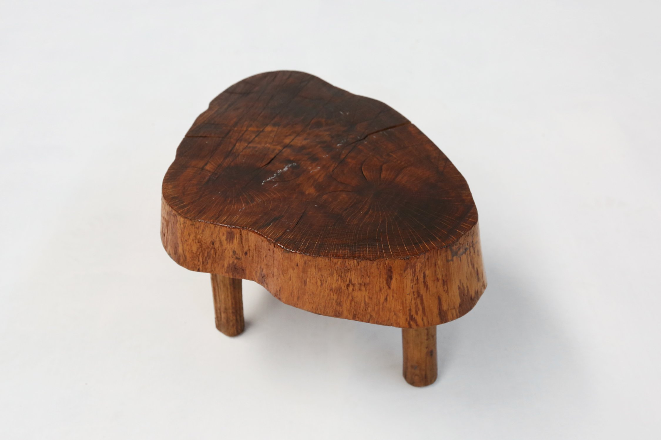 Rustic low Wooden tripod tree trunk Side Table, Belgium ca. 1900thumbnail