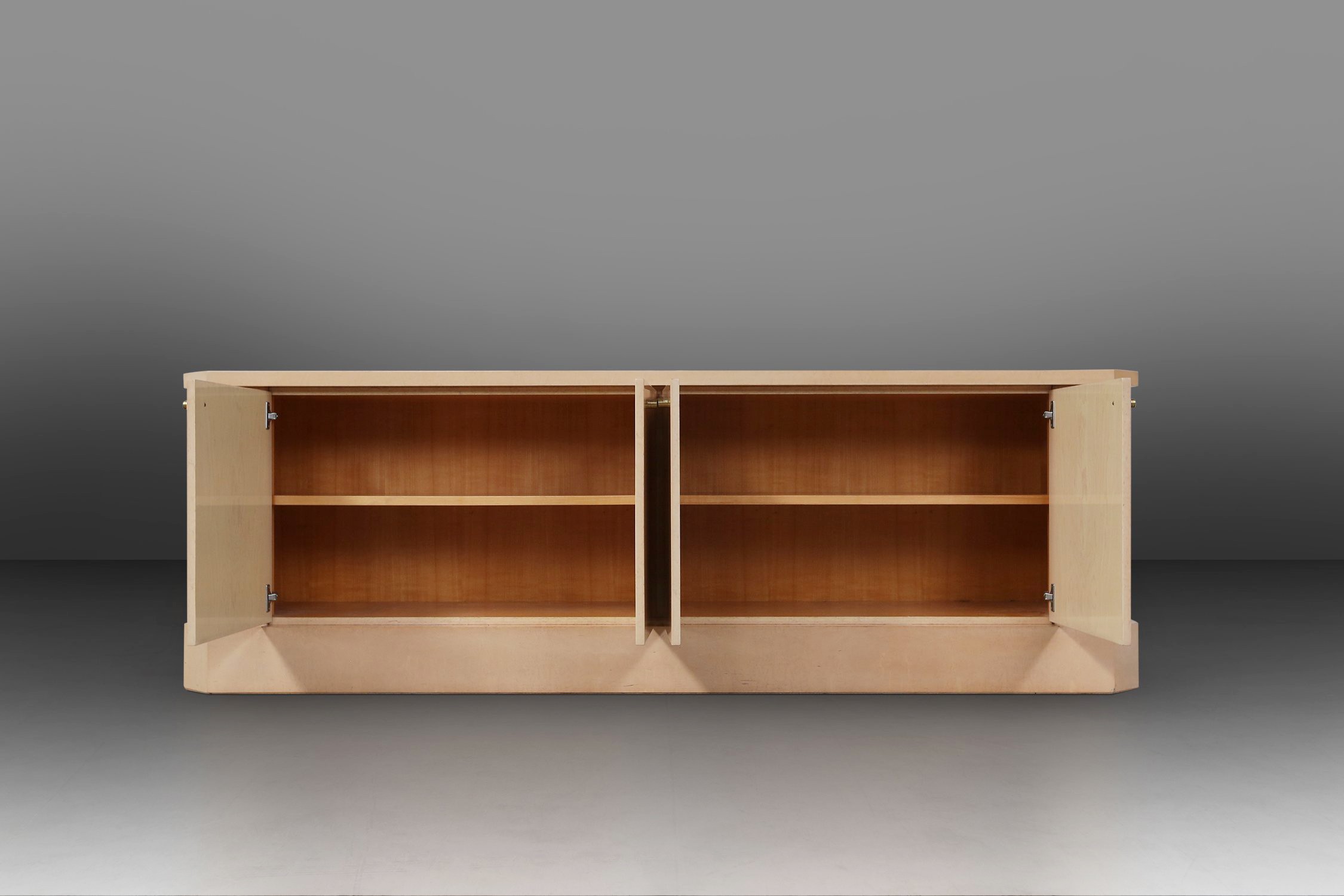 Ivory Lacquer Sideboard in burl wood by Jean Claude Dresse, 1970sthumbnail