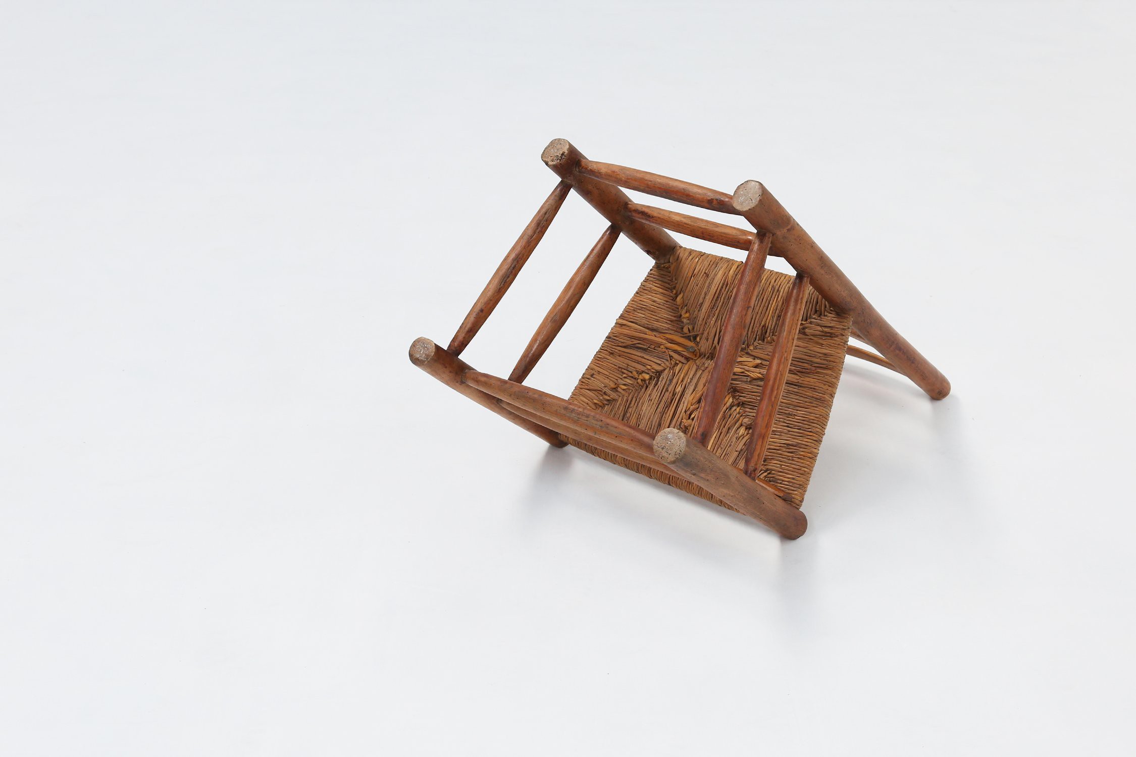 French Wabi-Sabi wood and wicker side Chair, 1850sthumbnail