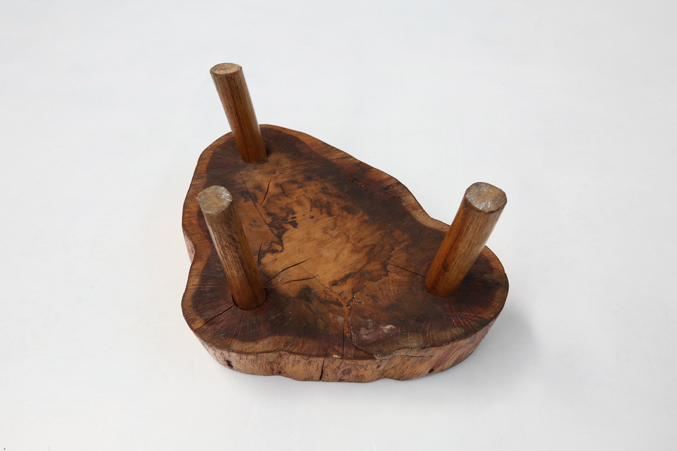 Rustic low Wooden tripod tree trunk Side Table, Belgium ca. 1900thumbnail