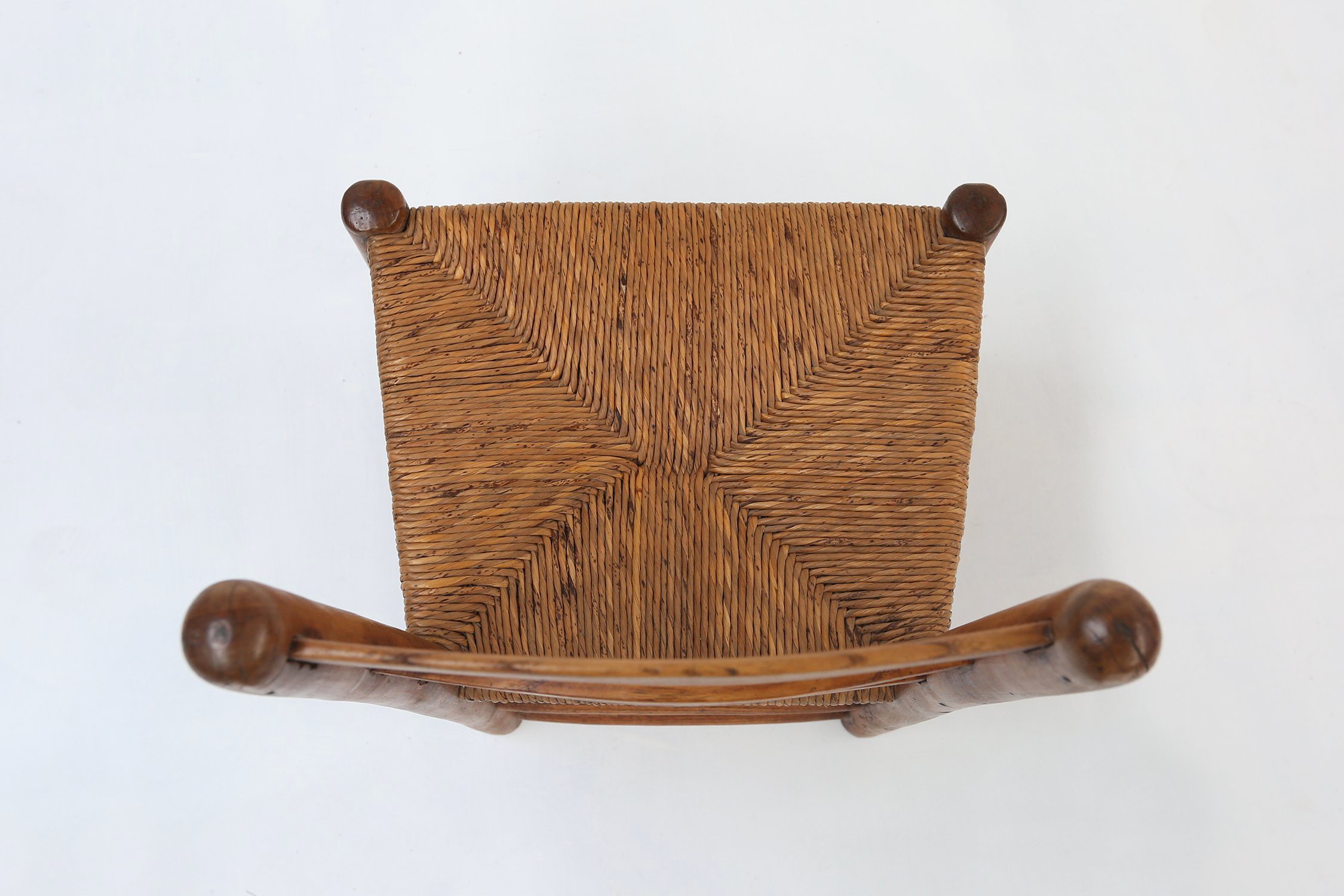 French Wabi-Sabi wood and wicker side Chair, 1850sthumbnail