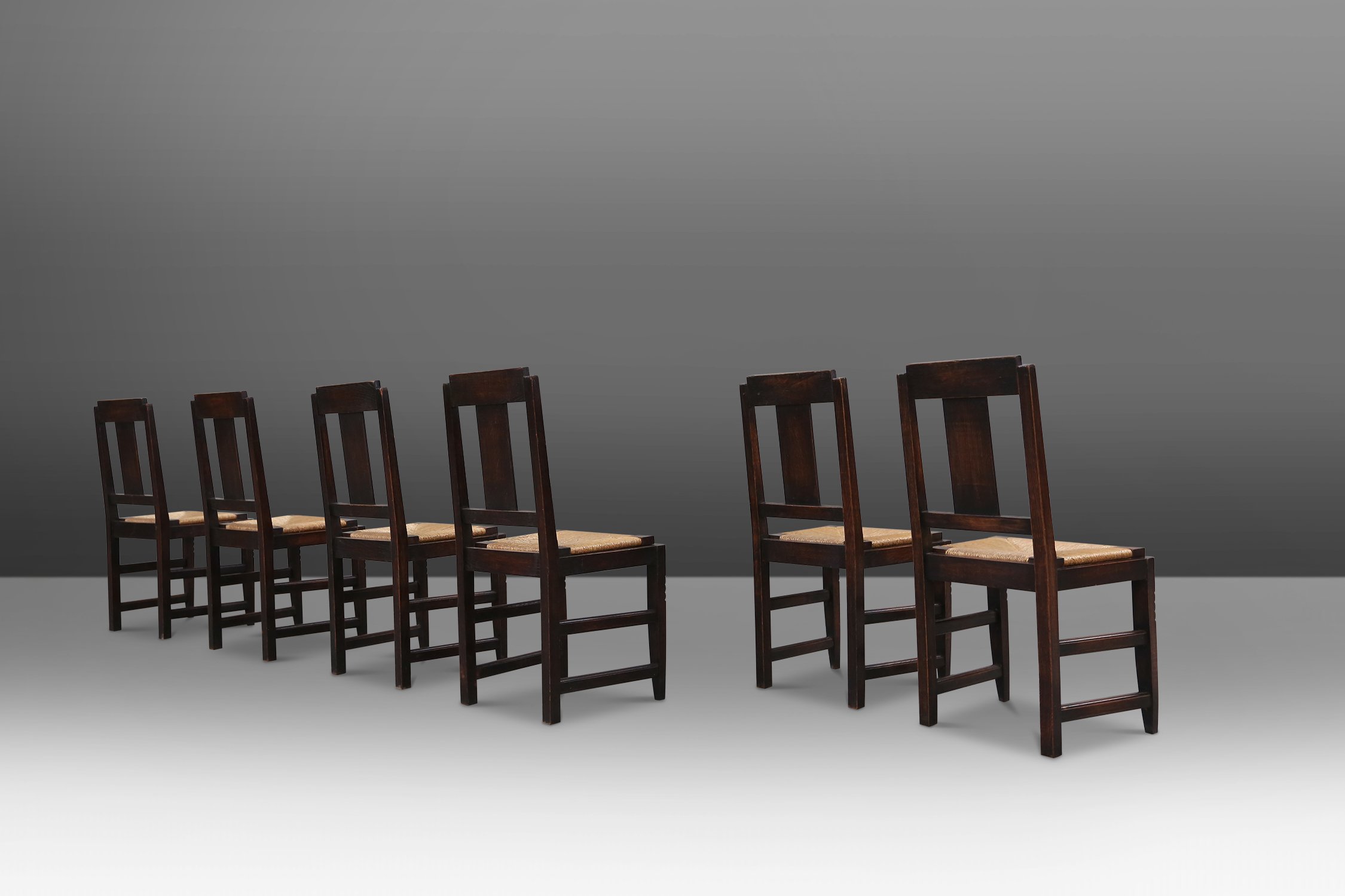 Vintage Dining Chairs in Oak and Wicker by Victor Coutray, Set of 6thumbnail