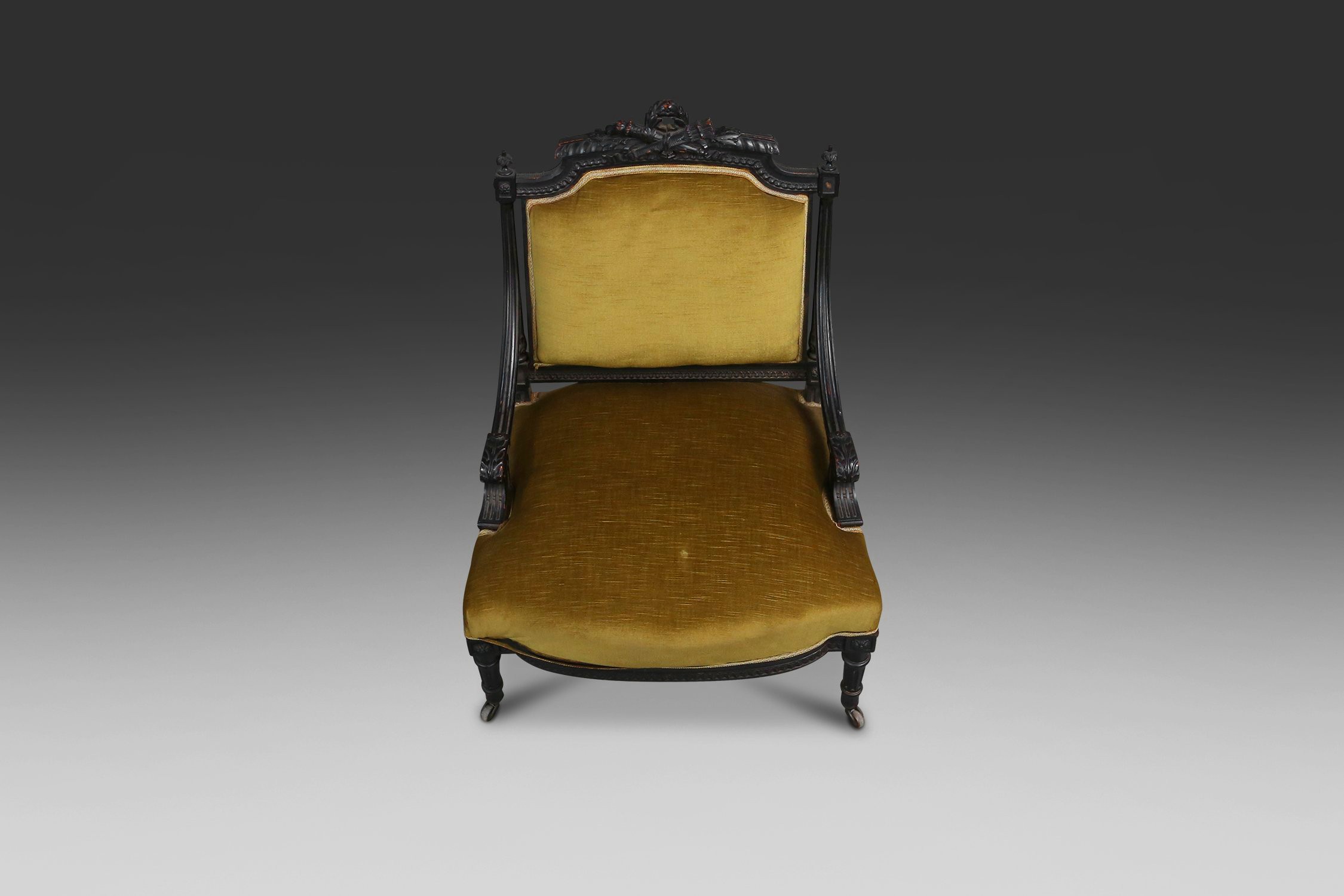 French Empire style  Black Wood and Velvet Armchair, 1850sthumbnail