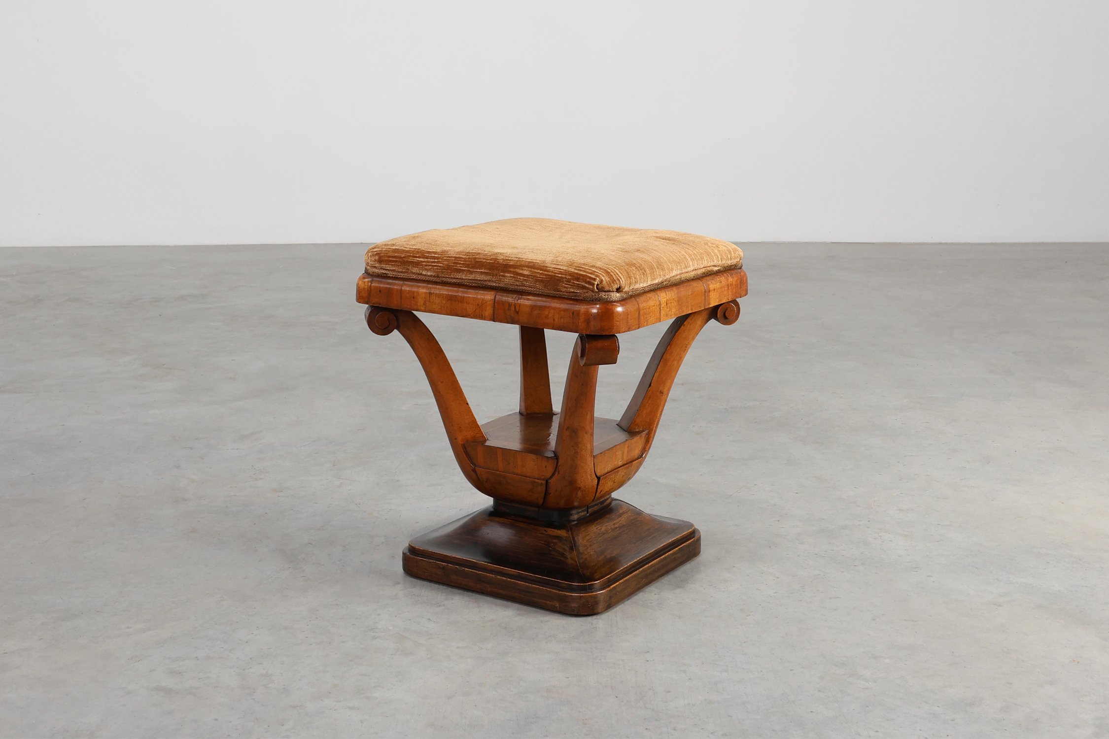 Art Deco Walnut Stool with Fabric, Italy, 1920sthumbnail