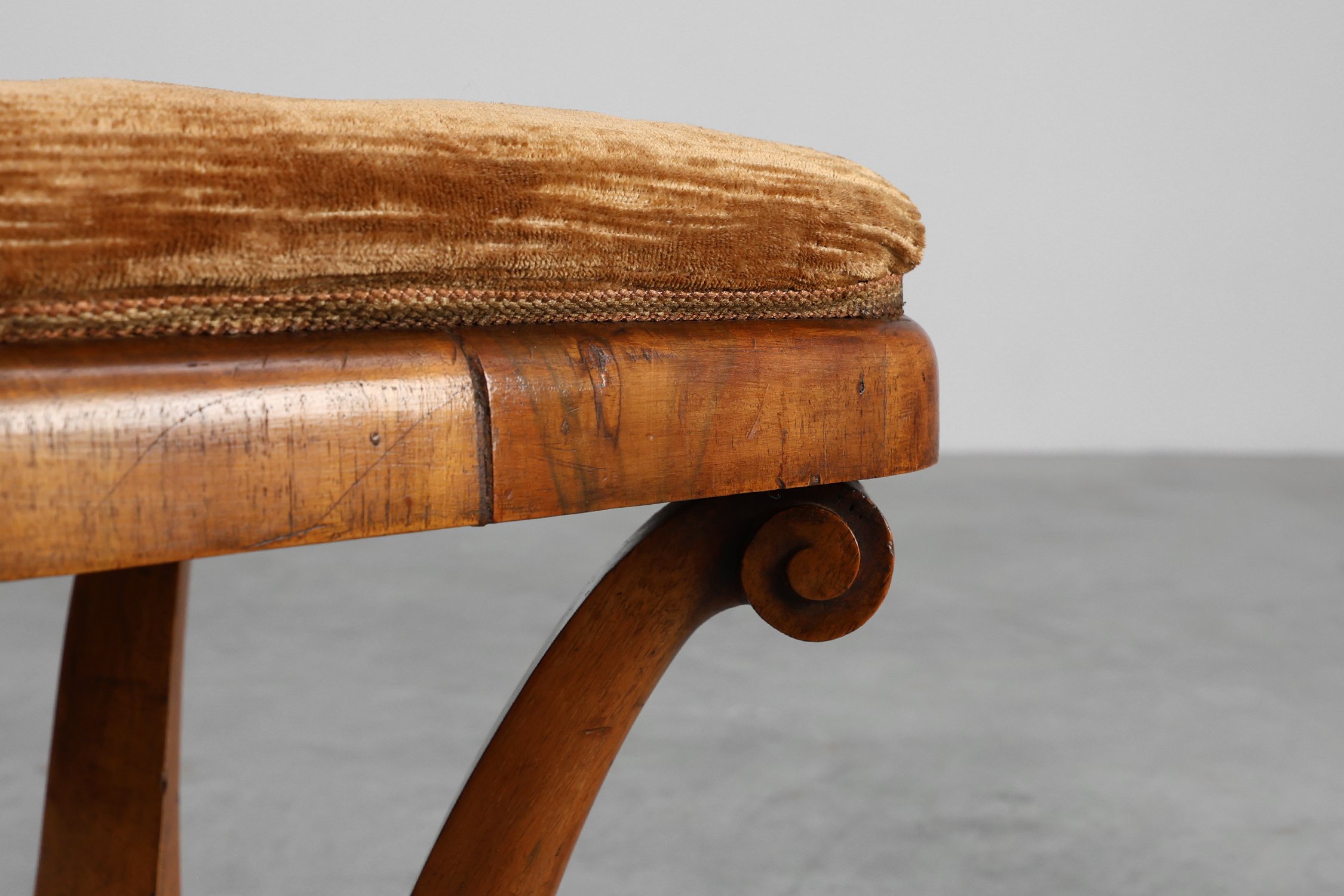 Art Deco Walnut Stool with Fabric, Italy, 1920sthumbnail