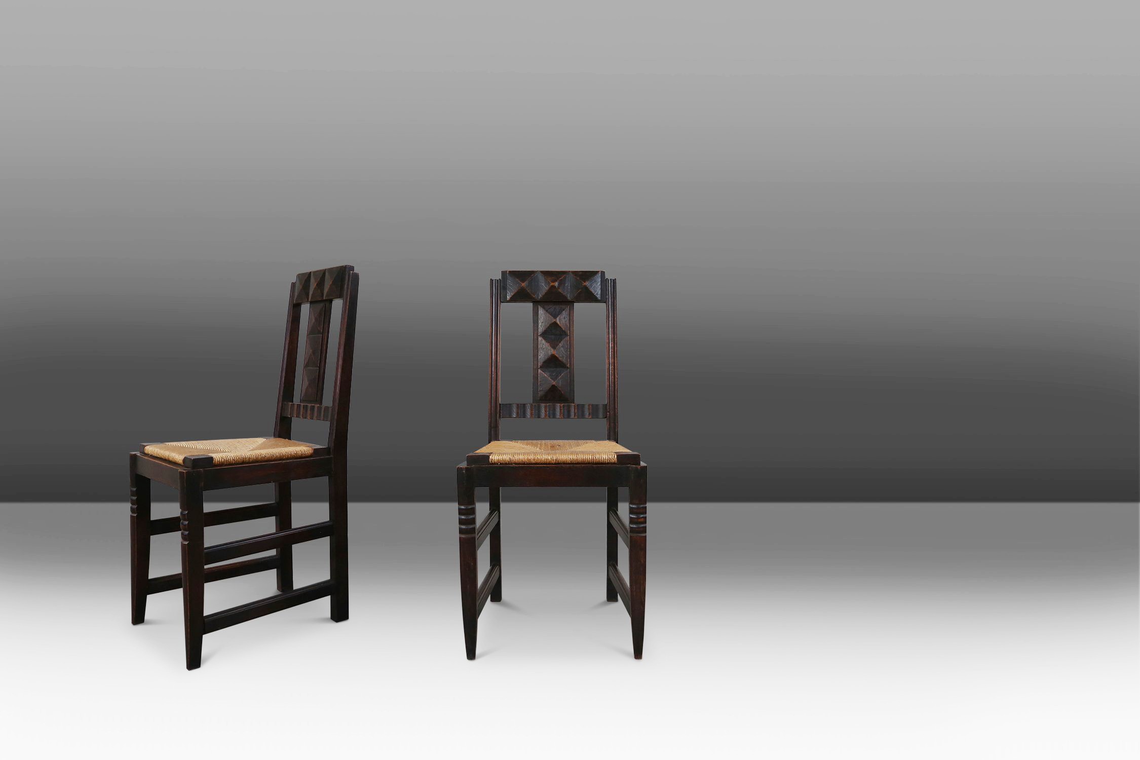 Set of 6 Art Deco Dining Chairs in Oak and Wicker by Victor Coutray, Francethumbnail