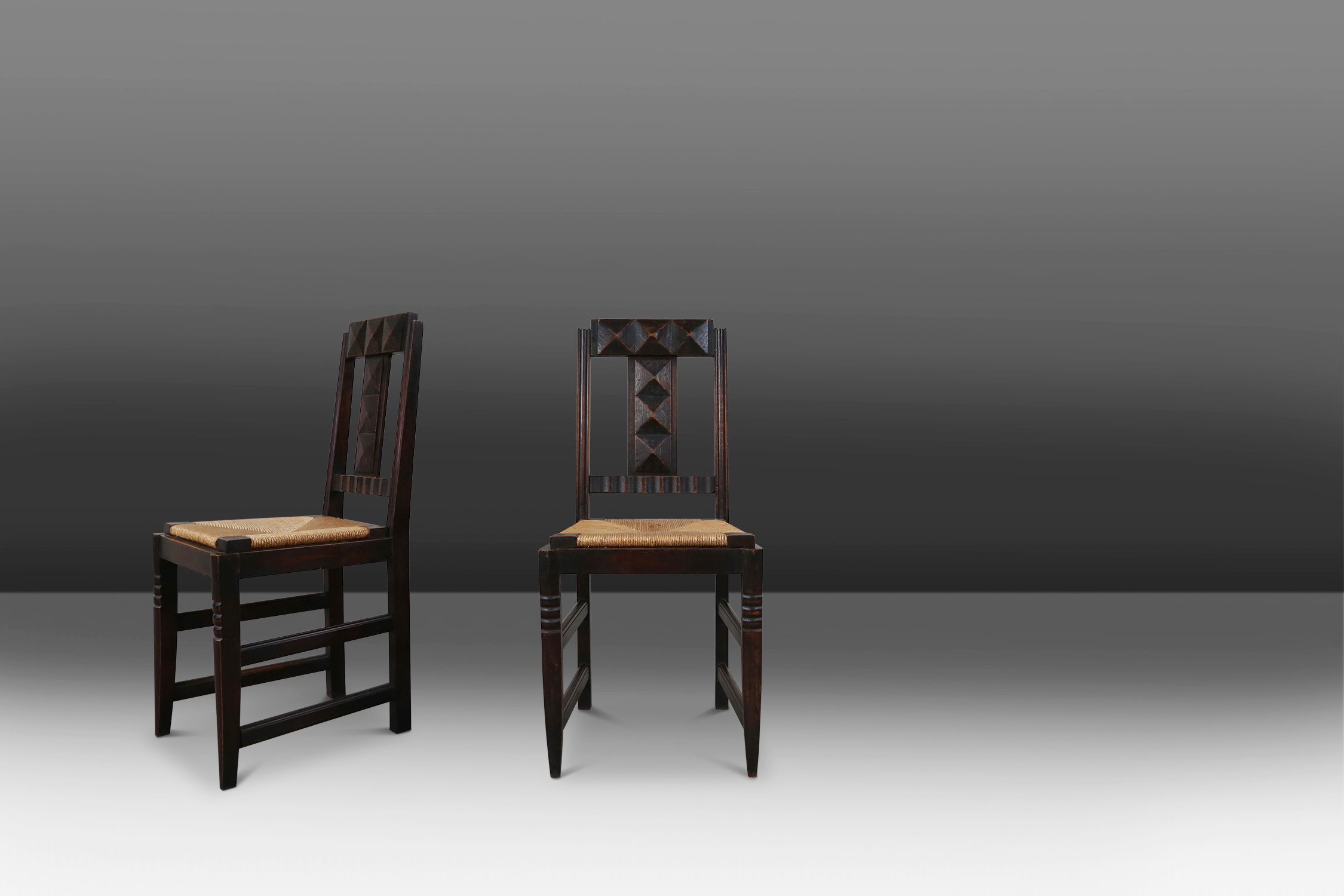 Vintage Dining Chairs in Oak and Wicker by Victor Coutray, Set of 6thumbnail