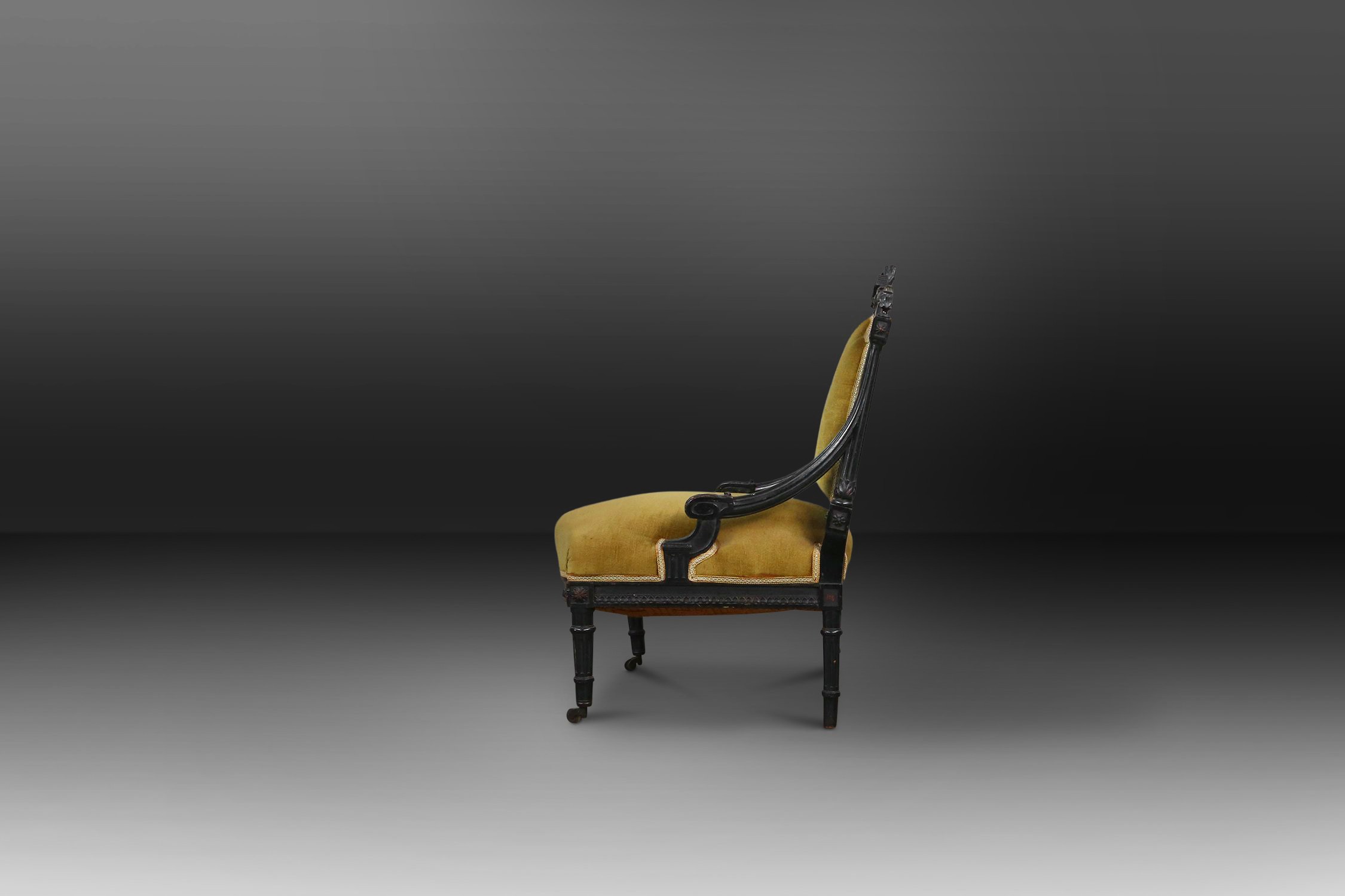 French Empire style  Black Wood and Velvet Armchair, 1850sthumbnail