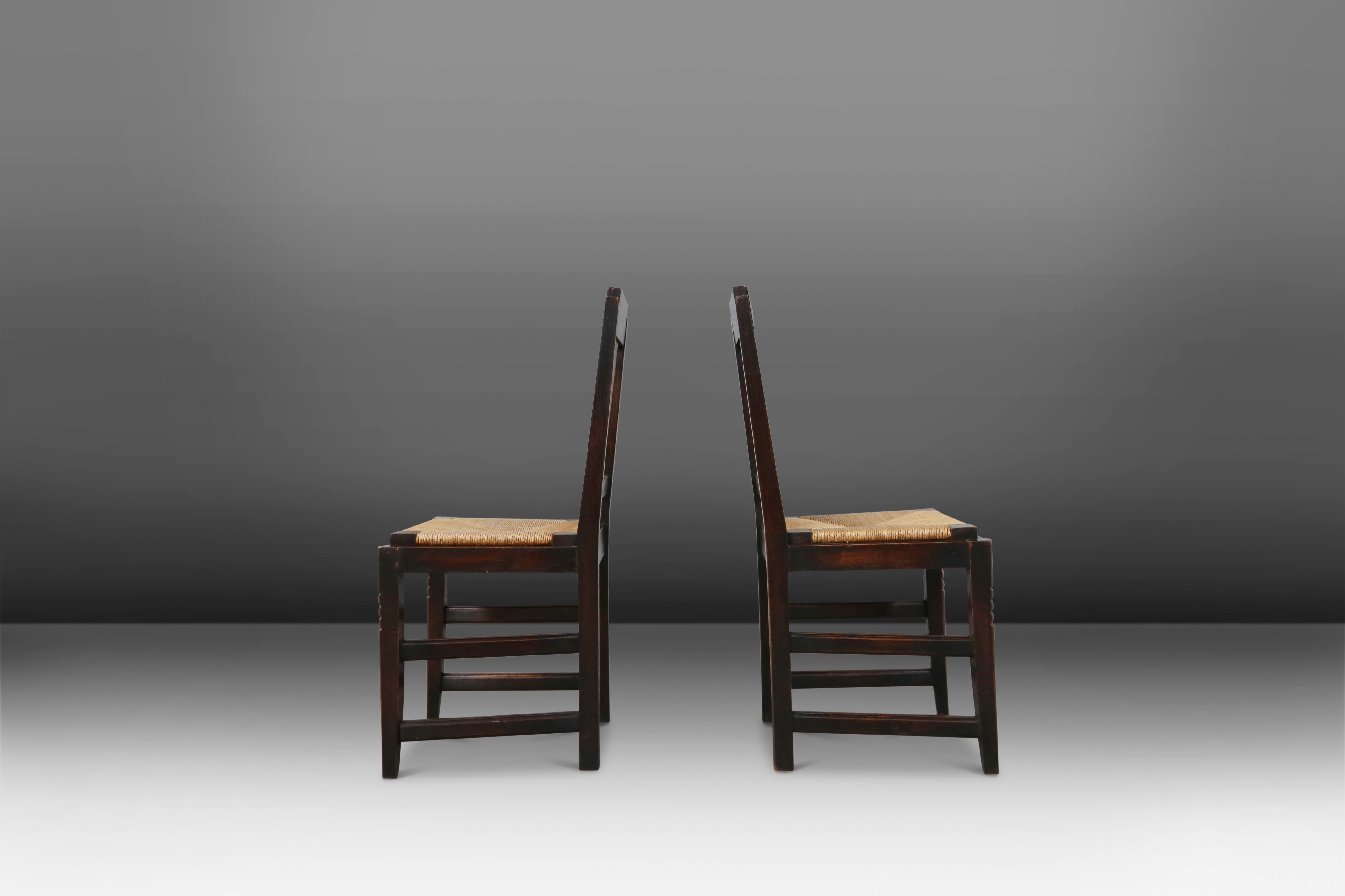Vintage Dining Chairs in Oak and Wicker by Victor Coutray, Set of 6thumbnail