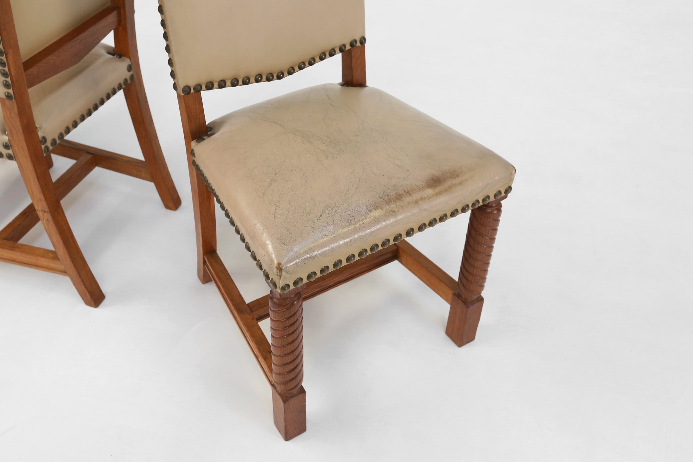 Art Deco Dining Room Chairs in Oak and Leather, 1940s, Set of 8thumbnail