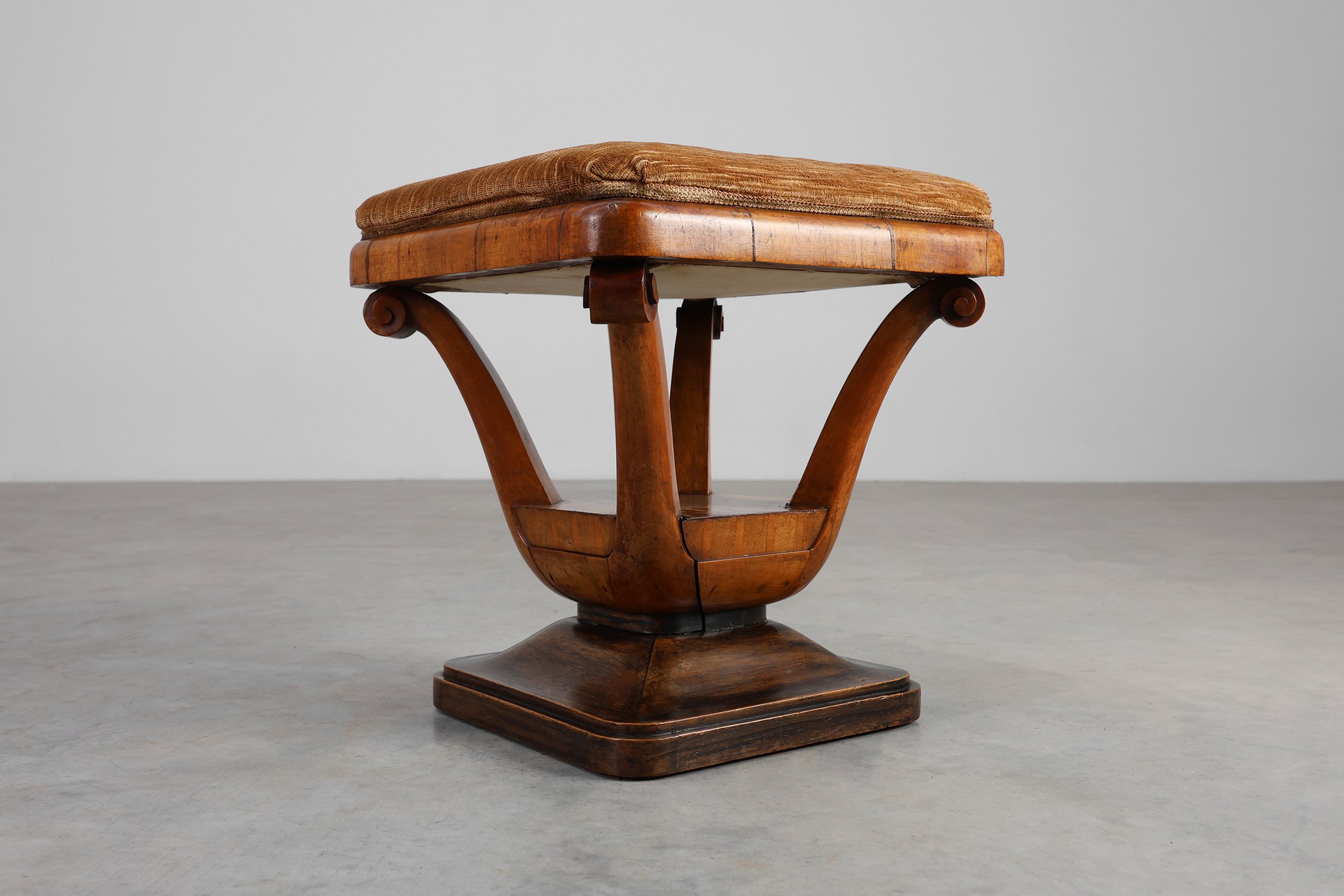 Art Deco Walnut Stool with Fabric, Italy, 1920sthumbnail