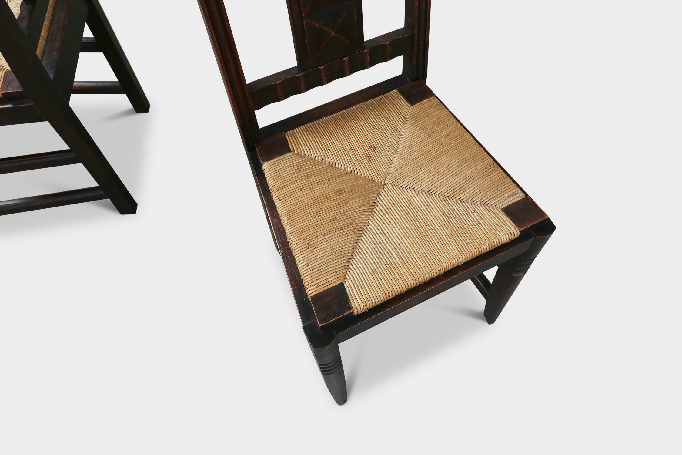 Set of 6 Art Deco Dining Chairs in Oak and Wicker by Victor Coutray, Francethumbnail