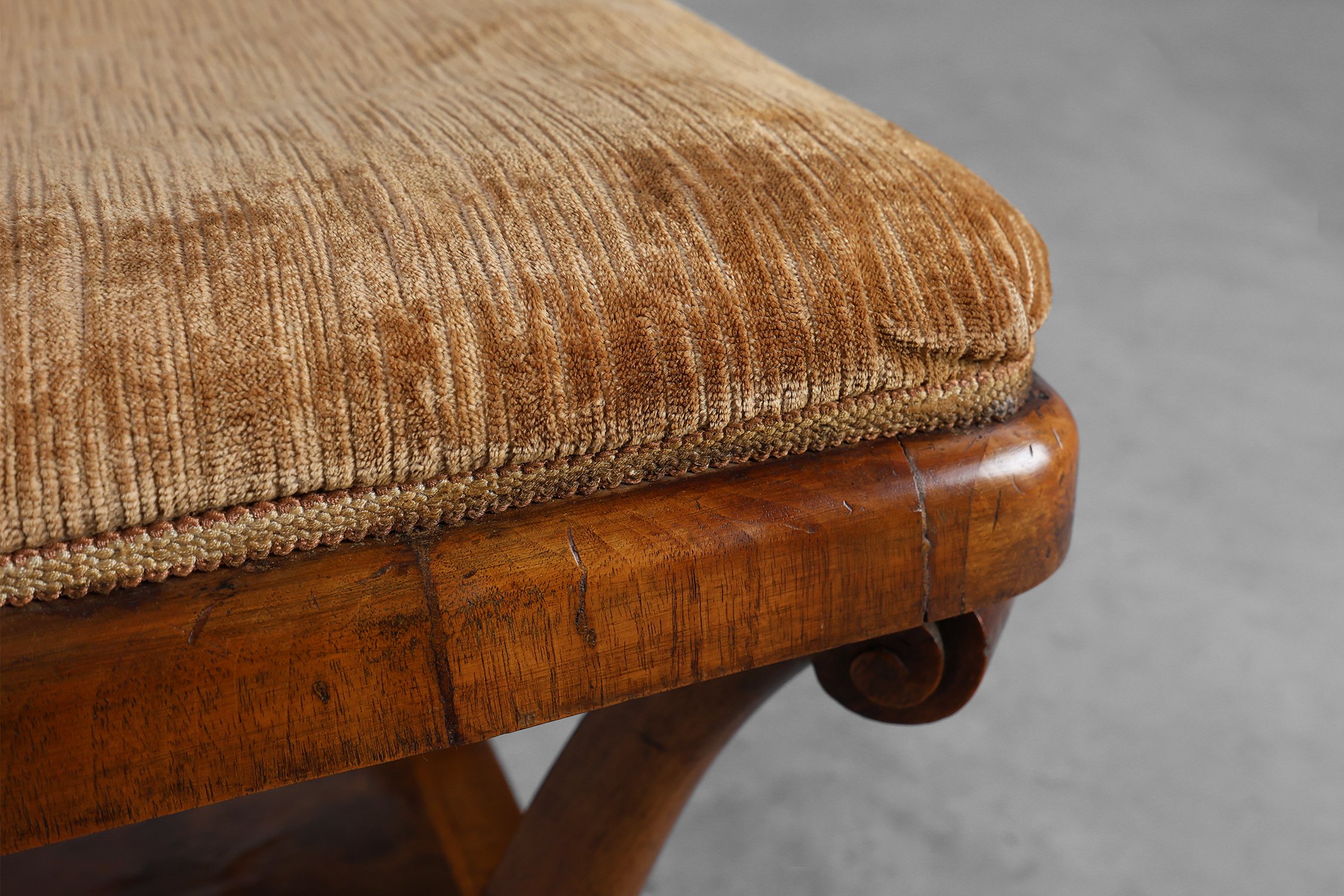 Art Deco Walnut Stool with Fabric, Italy, 1920sthumbnail