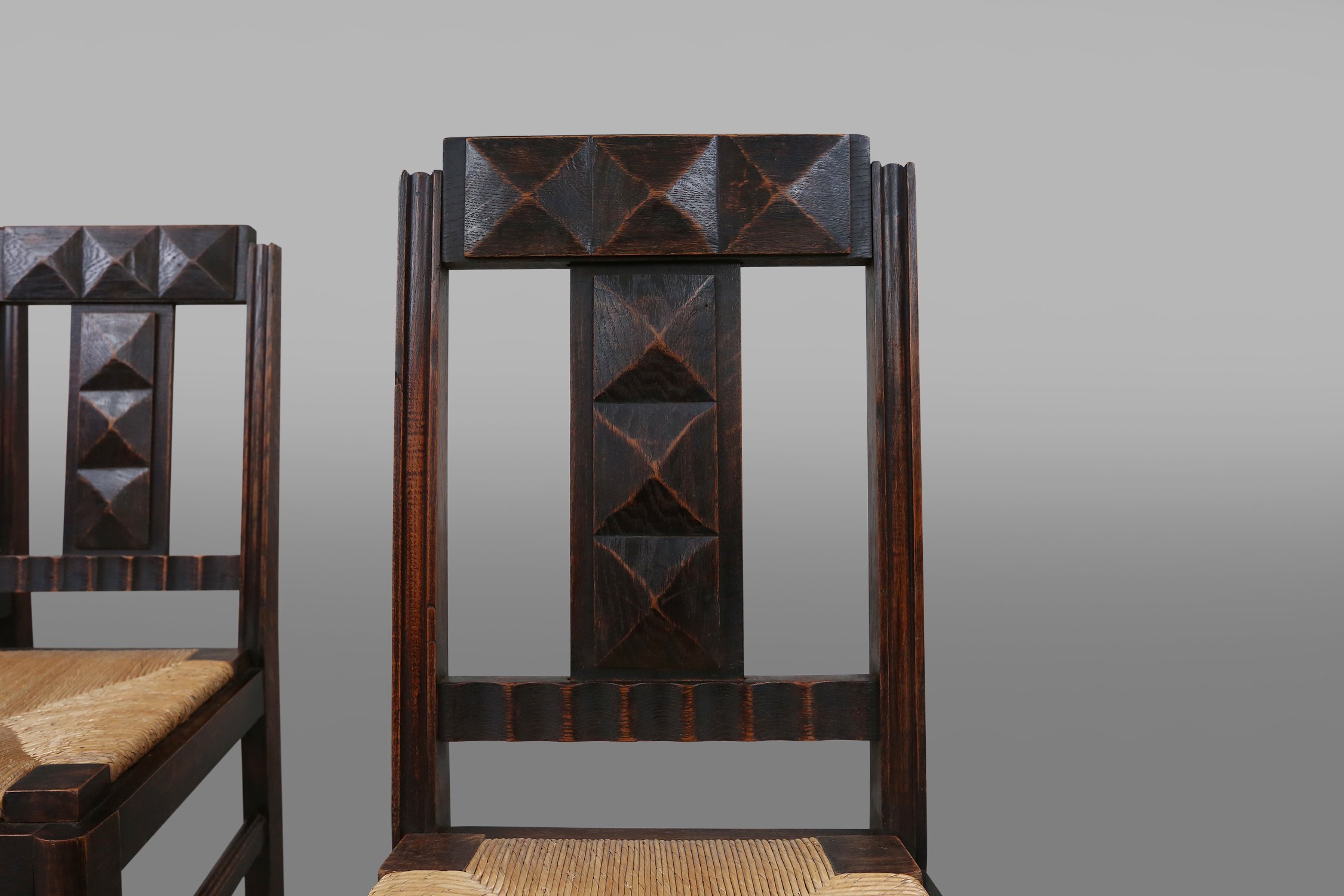 Set of 6 Art Deco Dining Chairs in Oak and Wicker by Victor Coutray, Francethumbnail