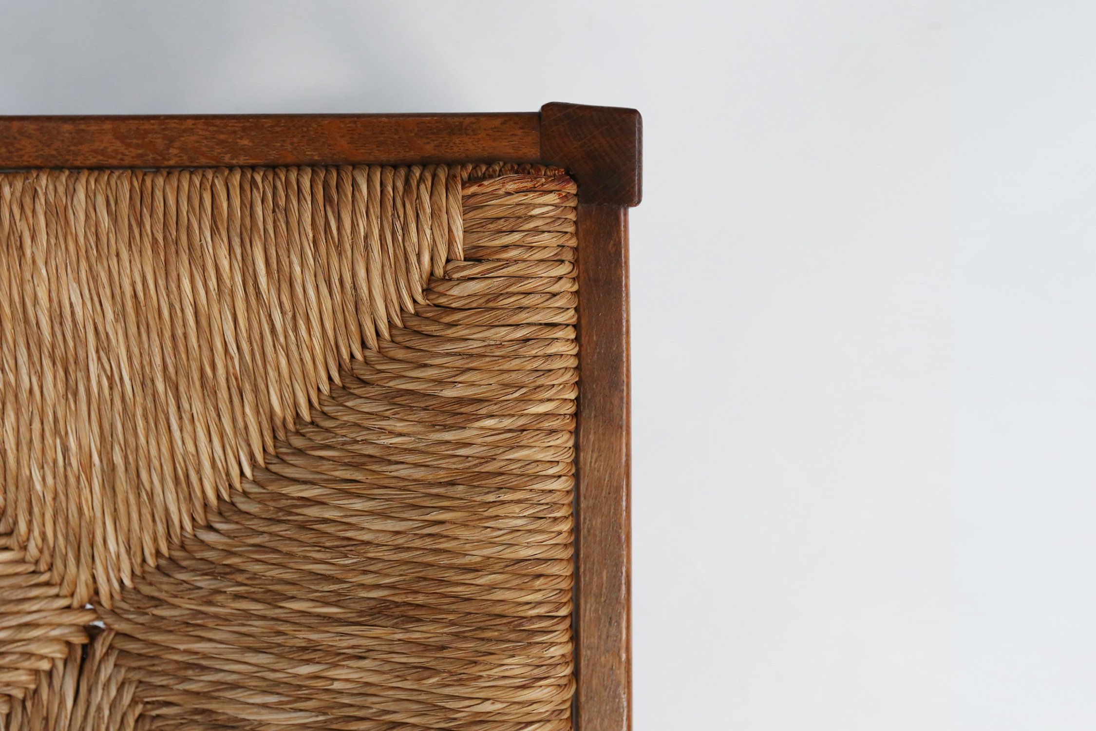 Brutalist Dining Chairs in Oak and Wicker, Set of 6thumbnail